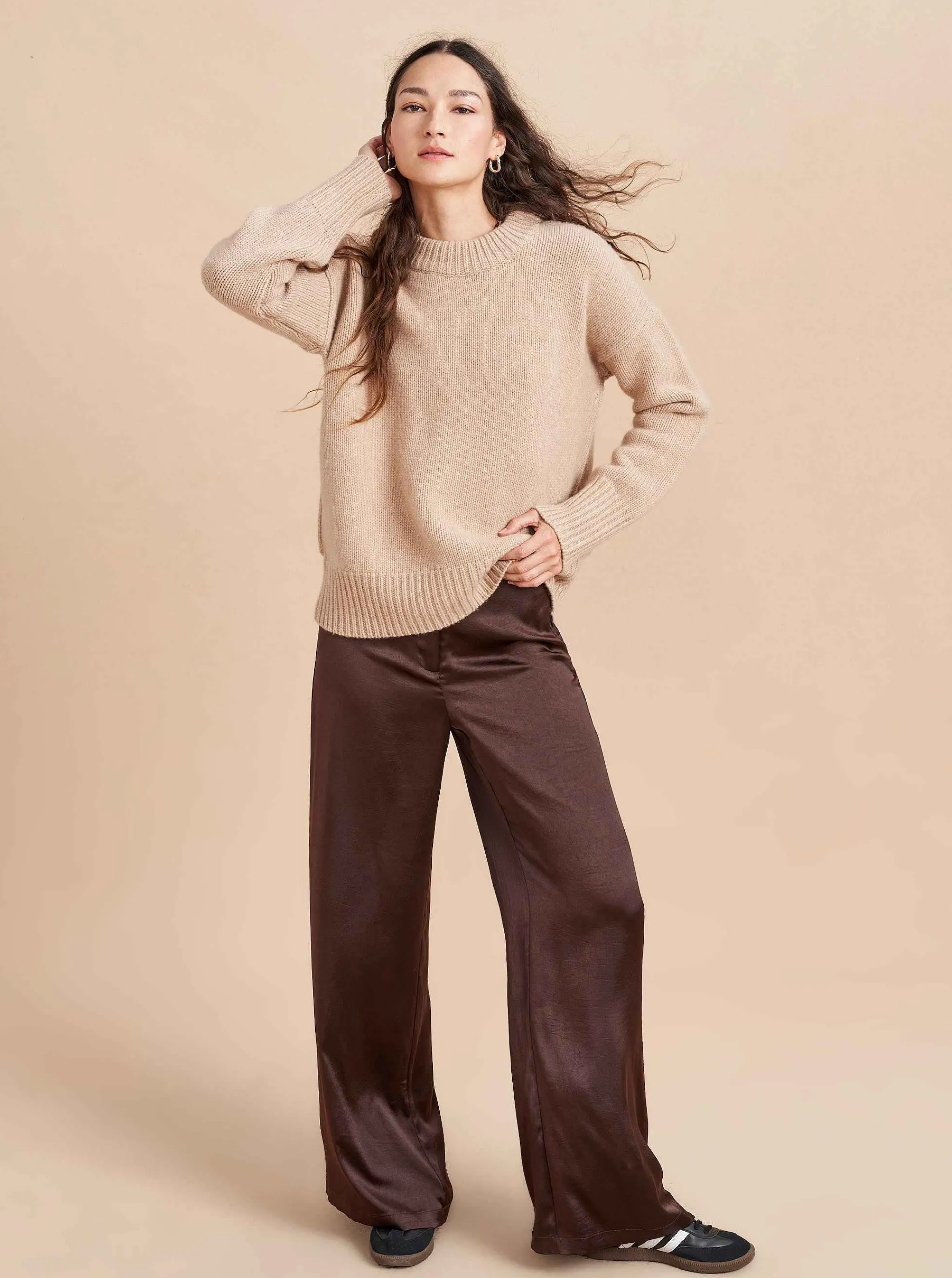 La Ligne Sweaters*Solid Marin Sweater Tan Melange