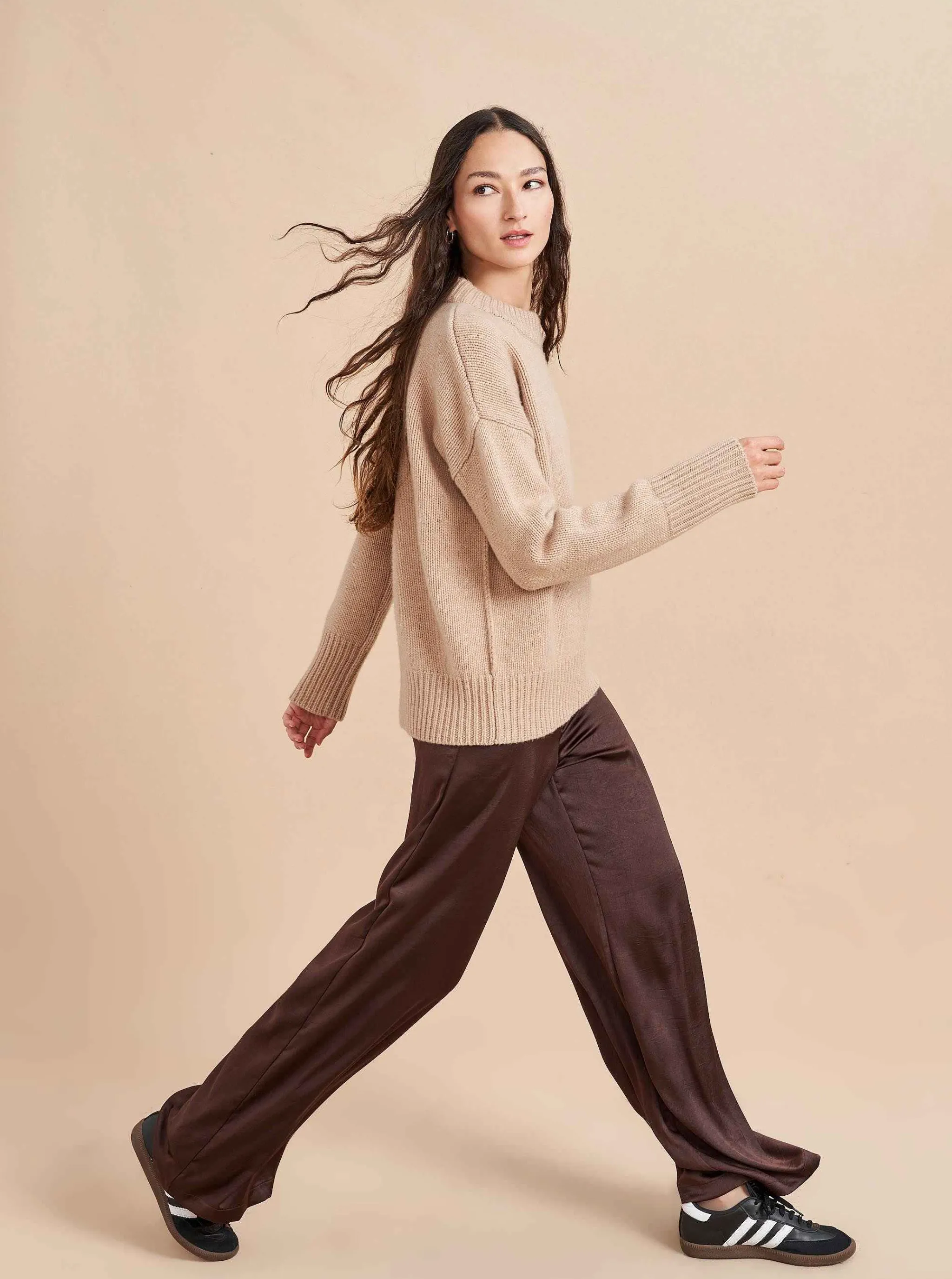 La Ligne Sweaters*Solid Marin Sweater Tan Melange