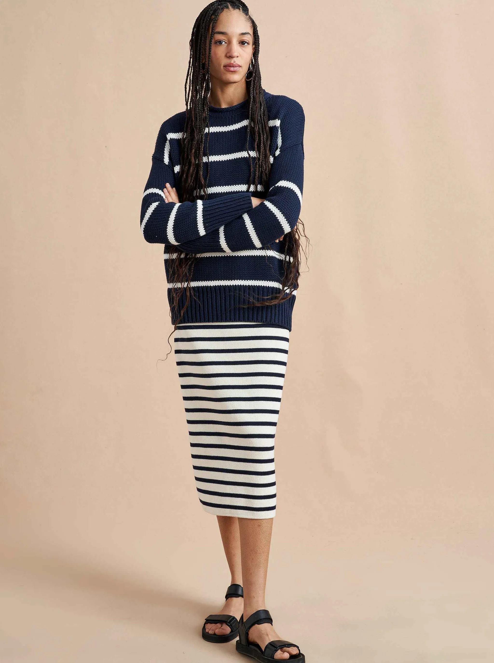 La Ligne Sweaters*Marina Sweater Navy/White