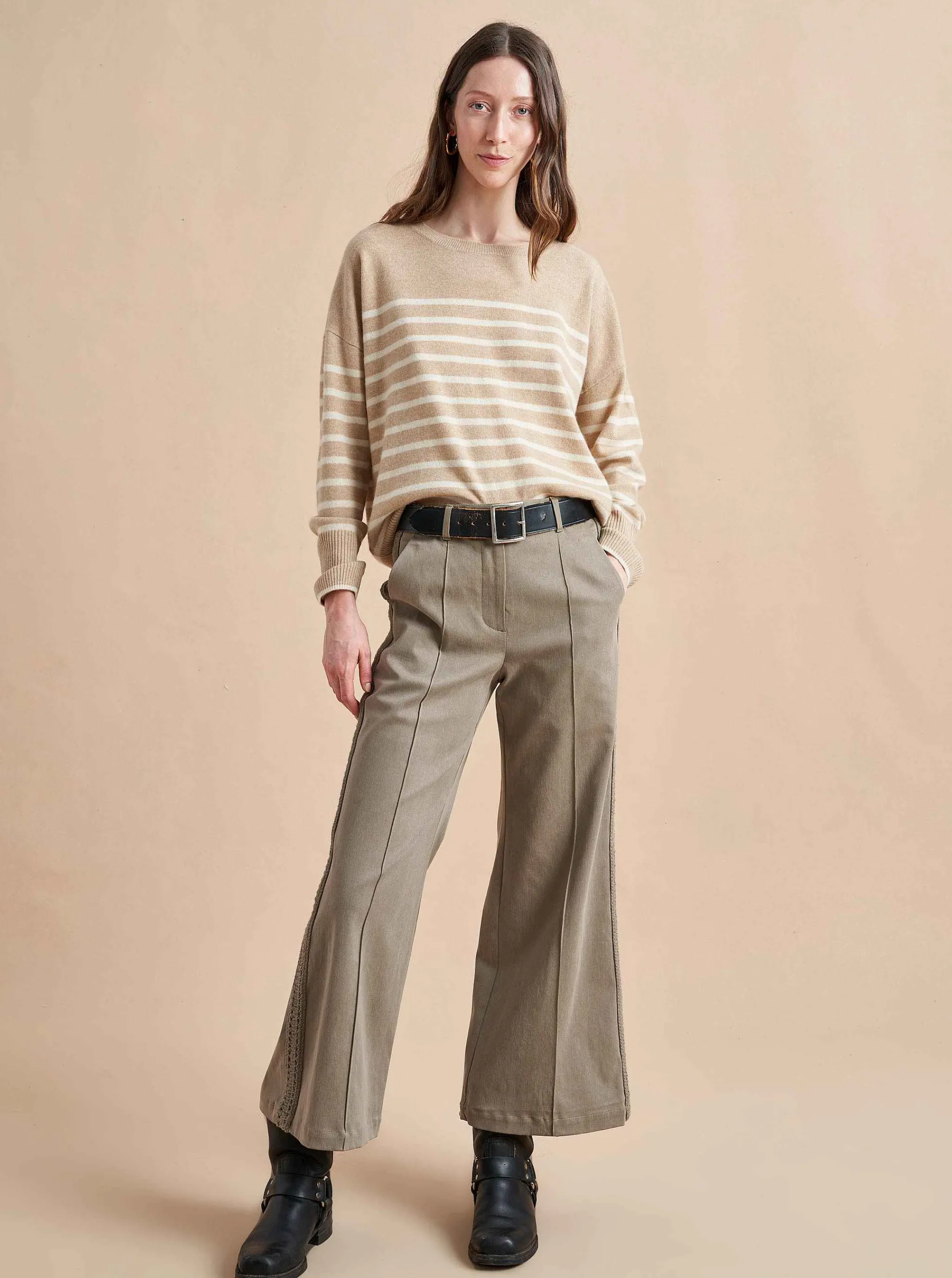 La Ligne Sweaters*Boyfriend Lean Lines Sweater Camel/Cream