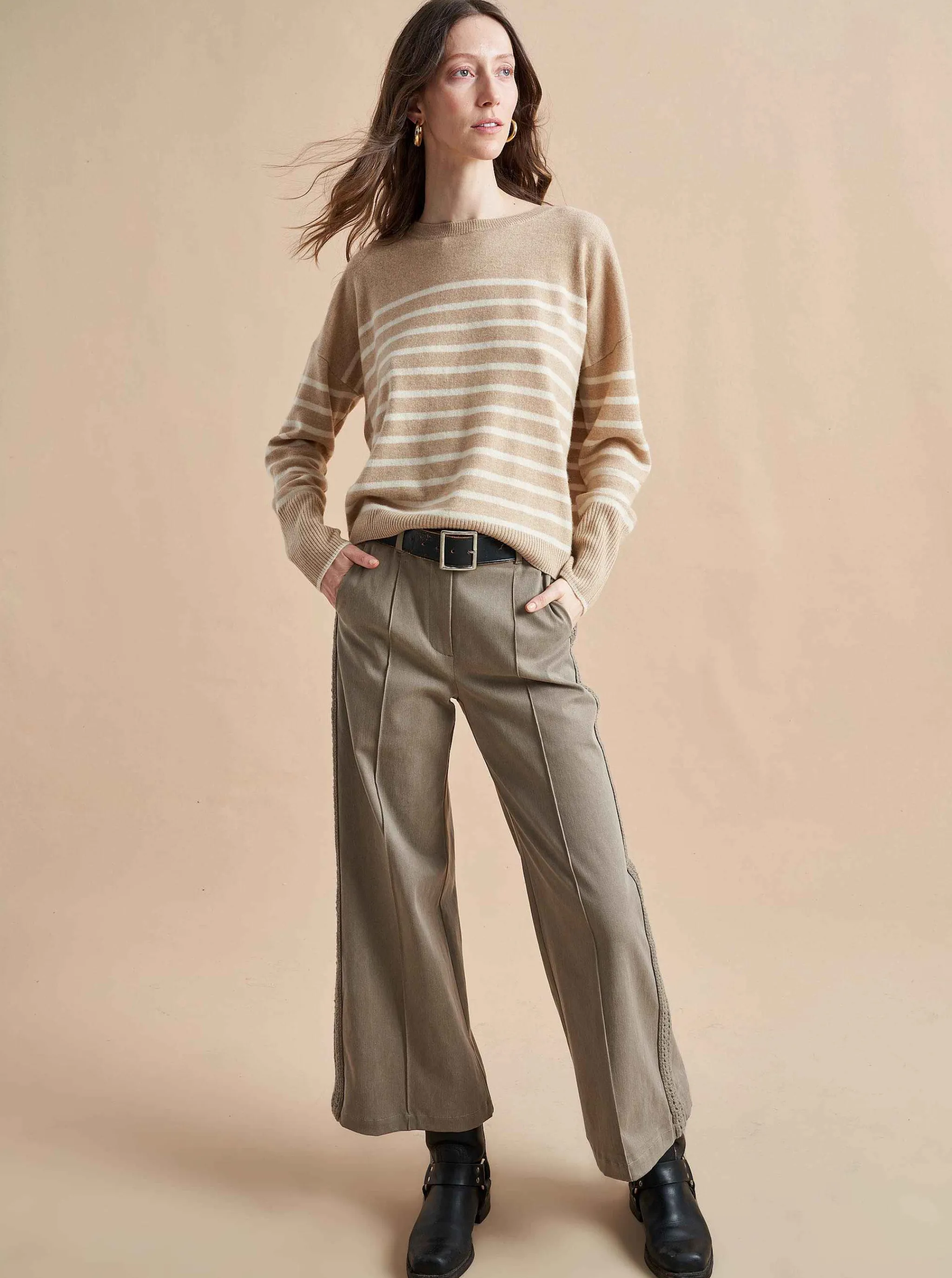 La Ligne Sweaters*Boyfriend Lean Lines Sweater Camel/Cream