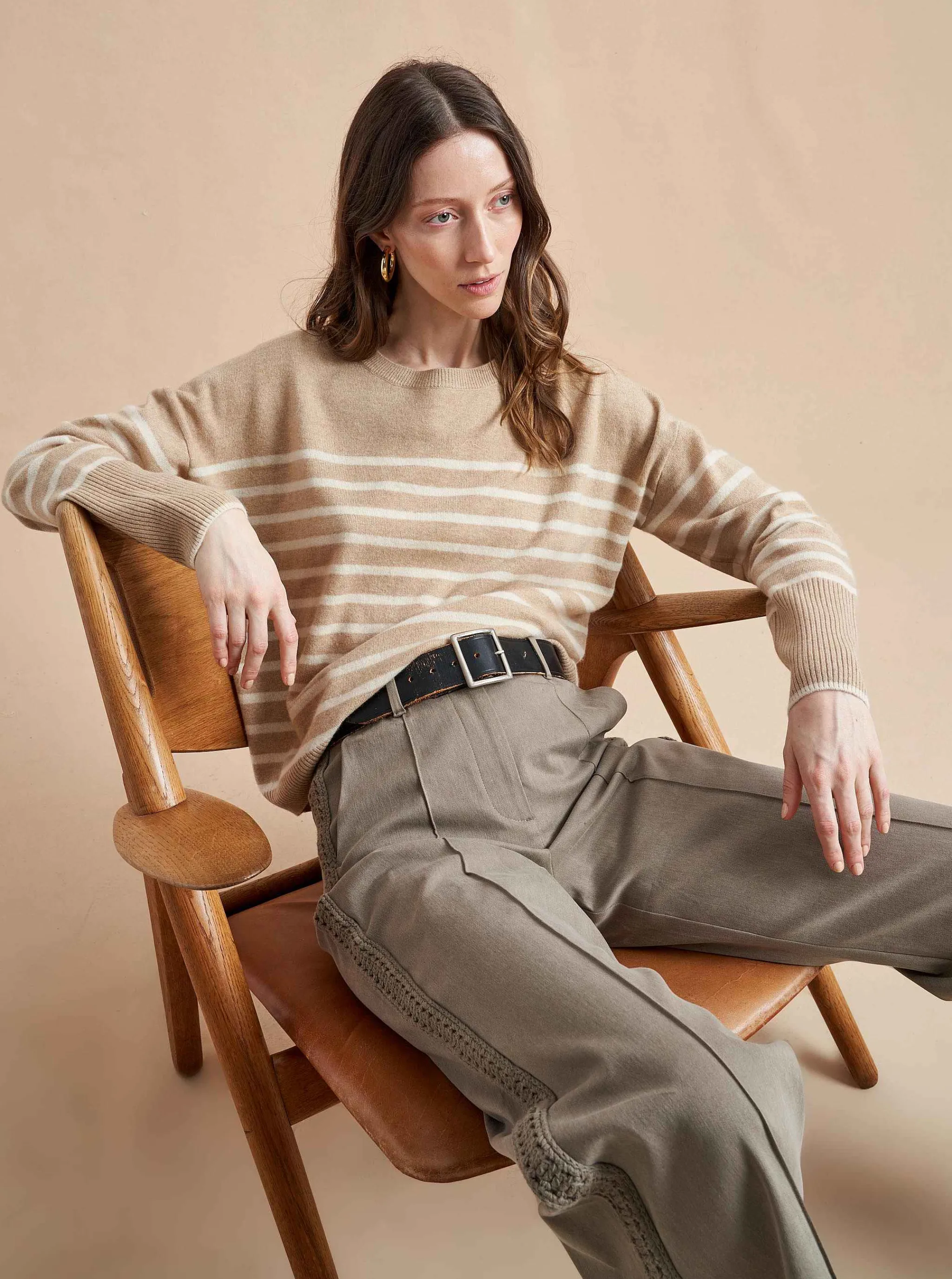 La Ligne Sweaters*Boyfriend Lean Lines Sweater Camel/Cream
