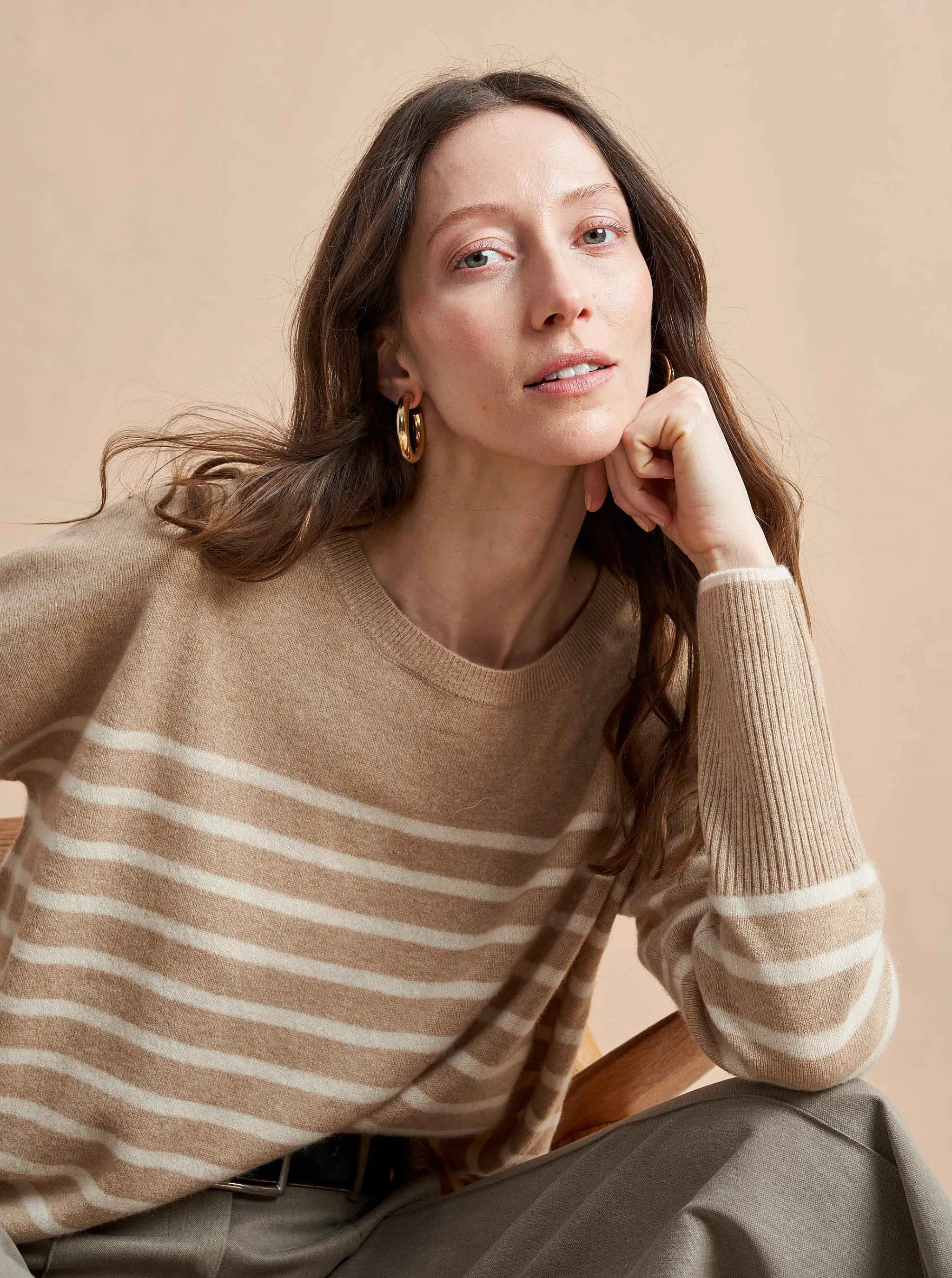 La Ligne Sweaters*Boyfriend Lean Lines Sweater Camel/Cream