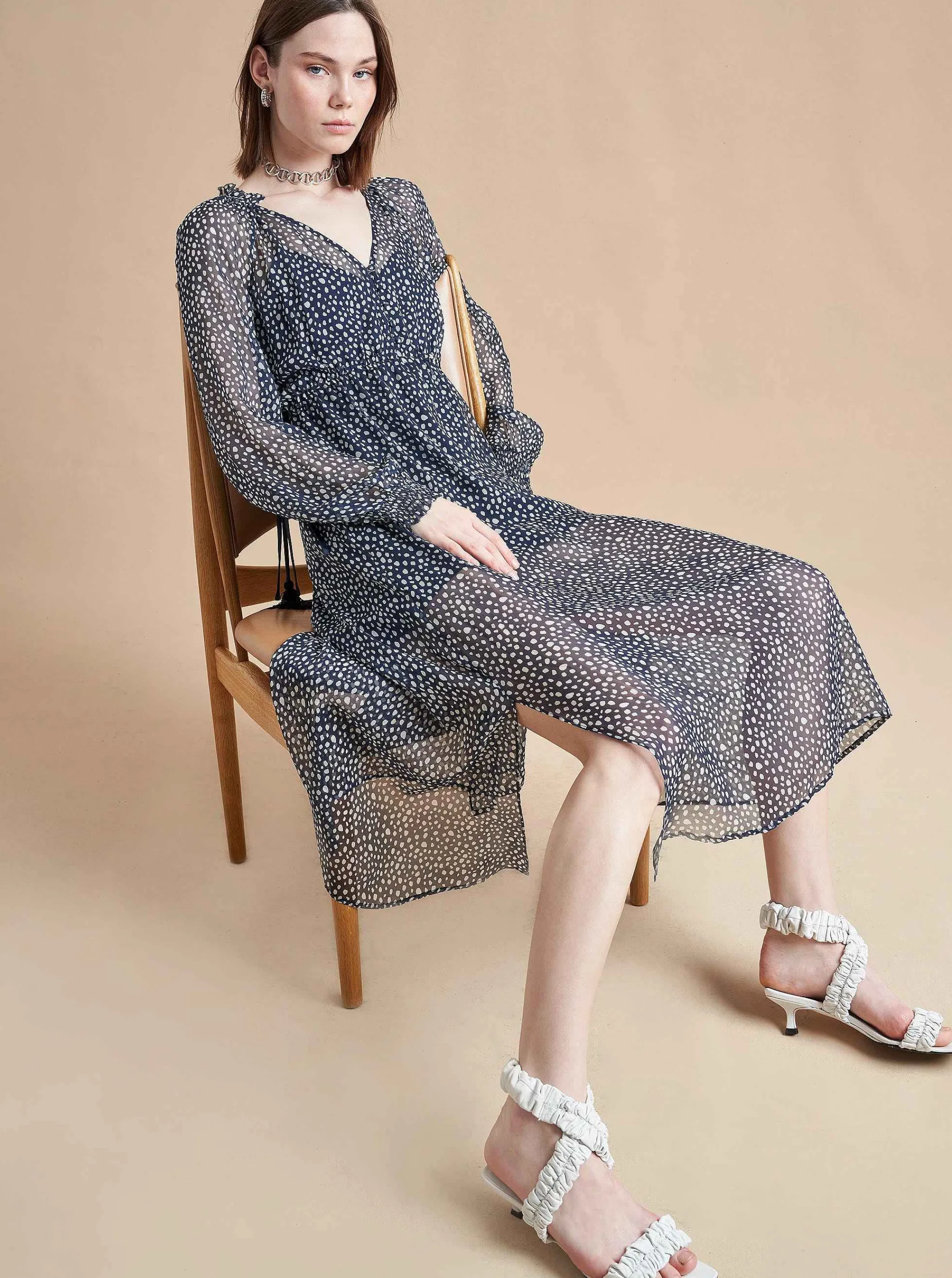La Ligne Midi Dresses*Aleksandra Dress Navy/White-Dot