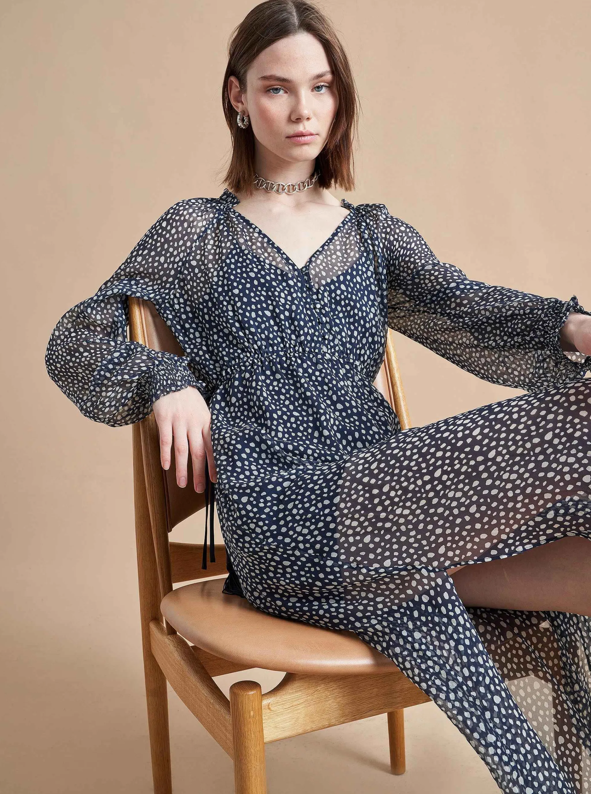 La Ligne Midi Dresses*Aleksandra Dress Navy/White-Dot