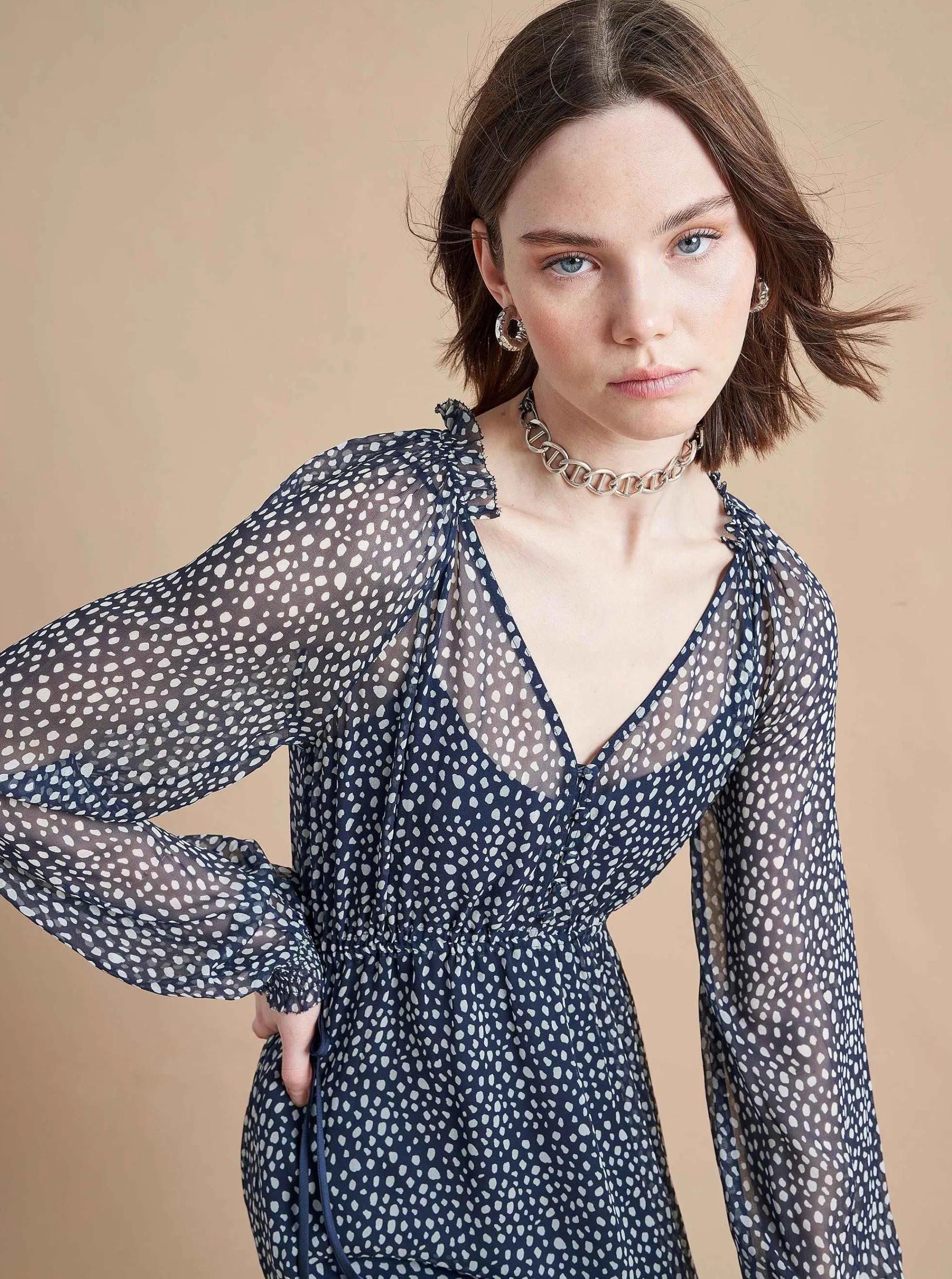 La Ligne Midi Dresses*Aleksandra Dress Navy/White-Dot