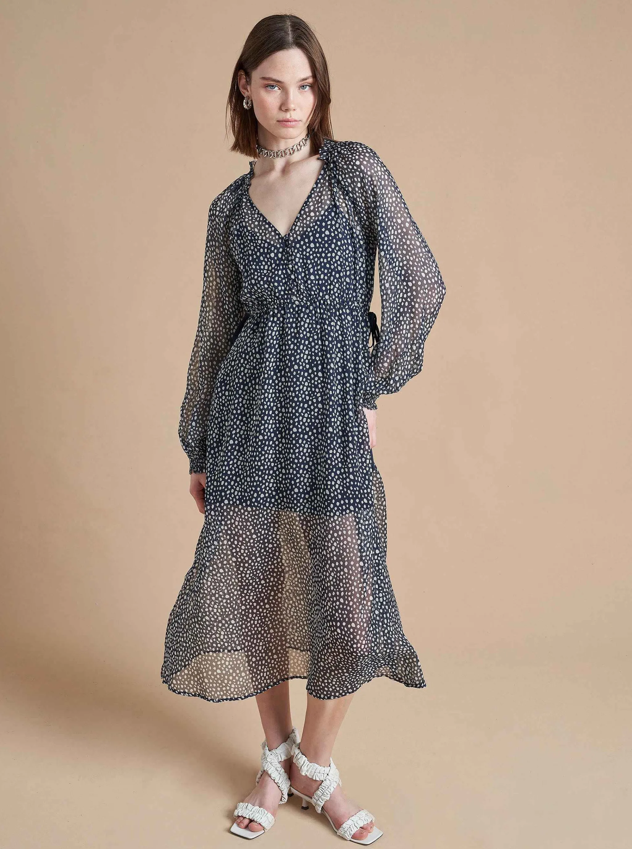 La Ligne Midi Dresses*Aleksandra Dress Navy/White-Dot