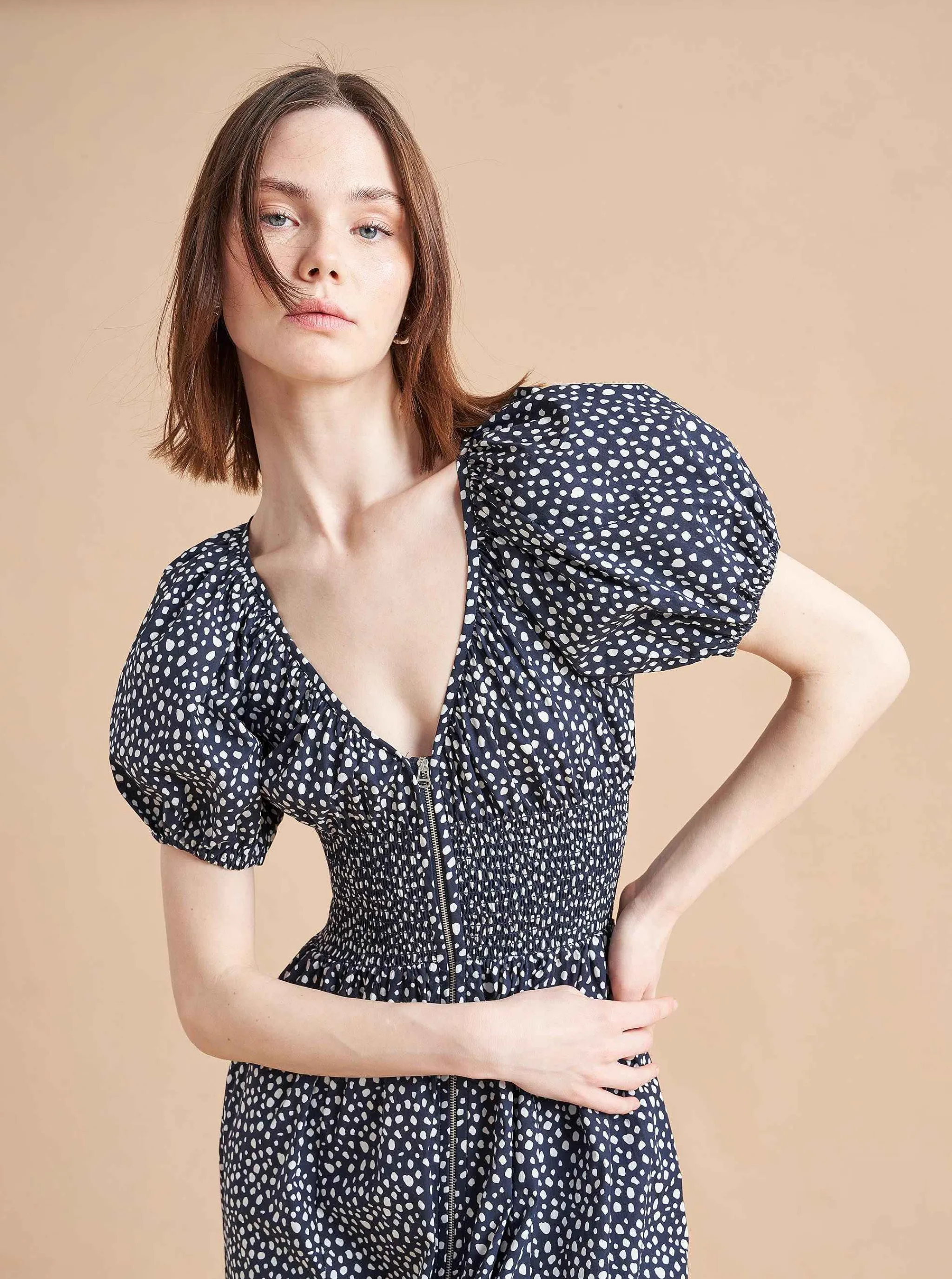 La Ligne Midi Dresses*Celina Dress Navy/White Dot
