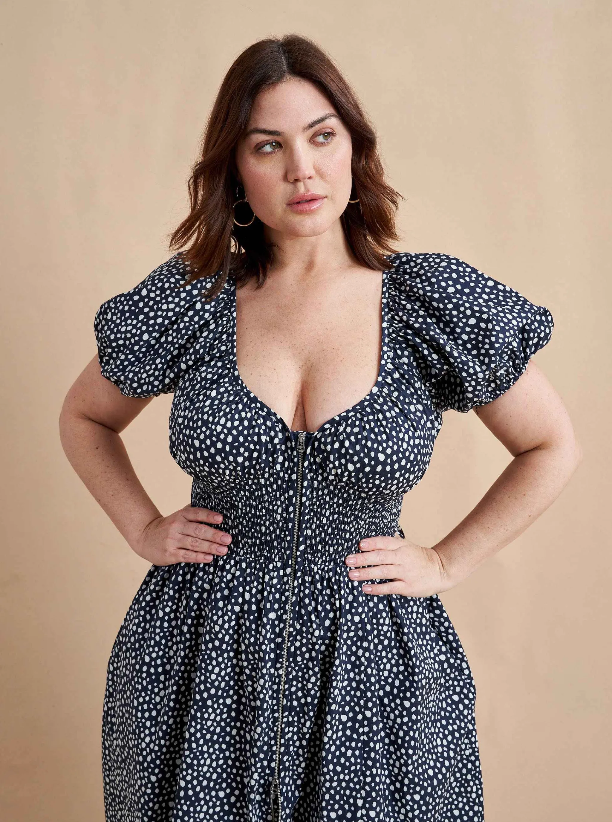 La Ligne Midi Dresses*Celina Dress Navy/White Dot