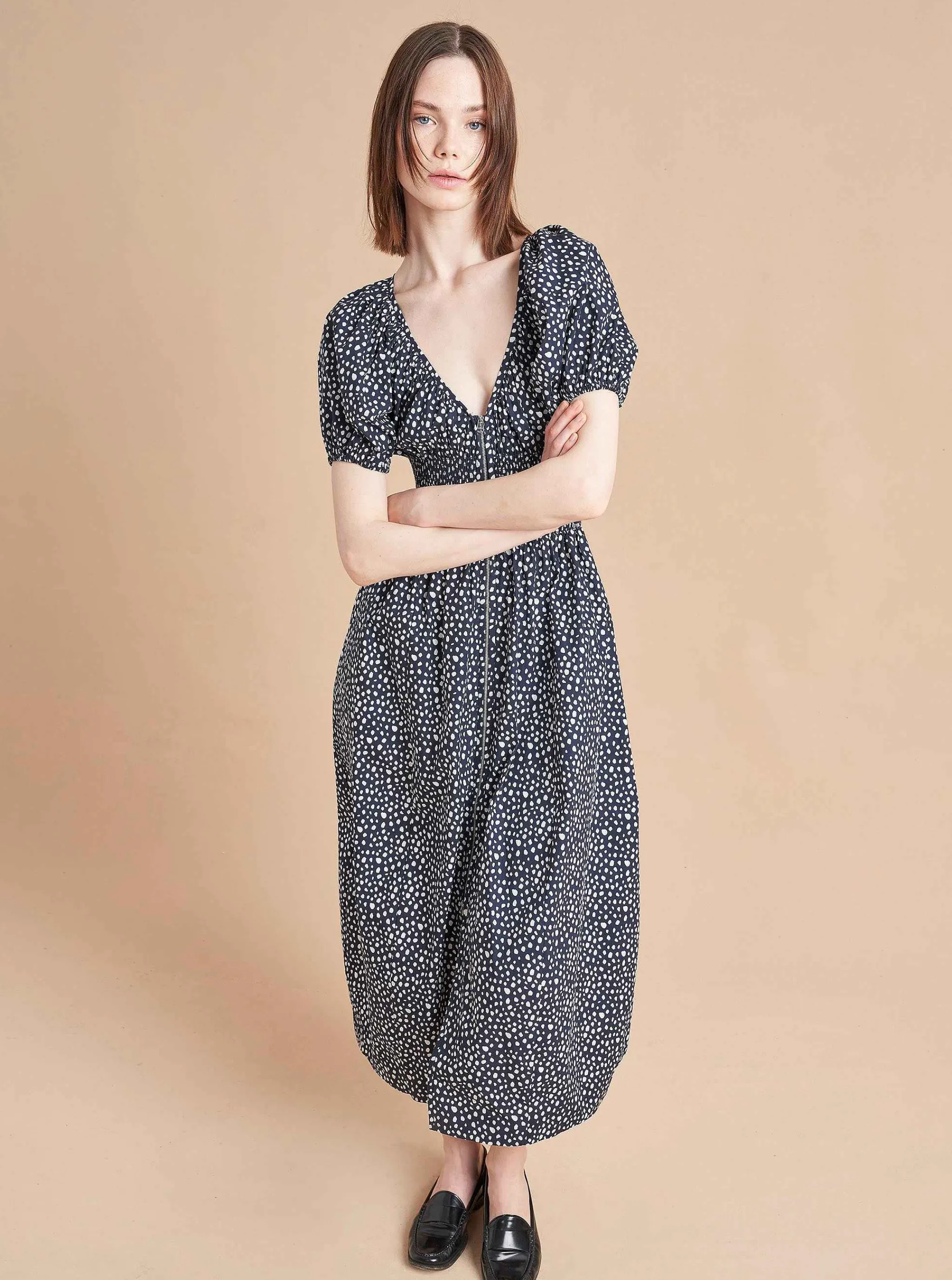 La Ligne Midi Dresses*Celina Dress Navy/White Dot