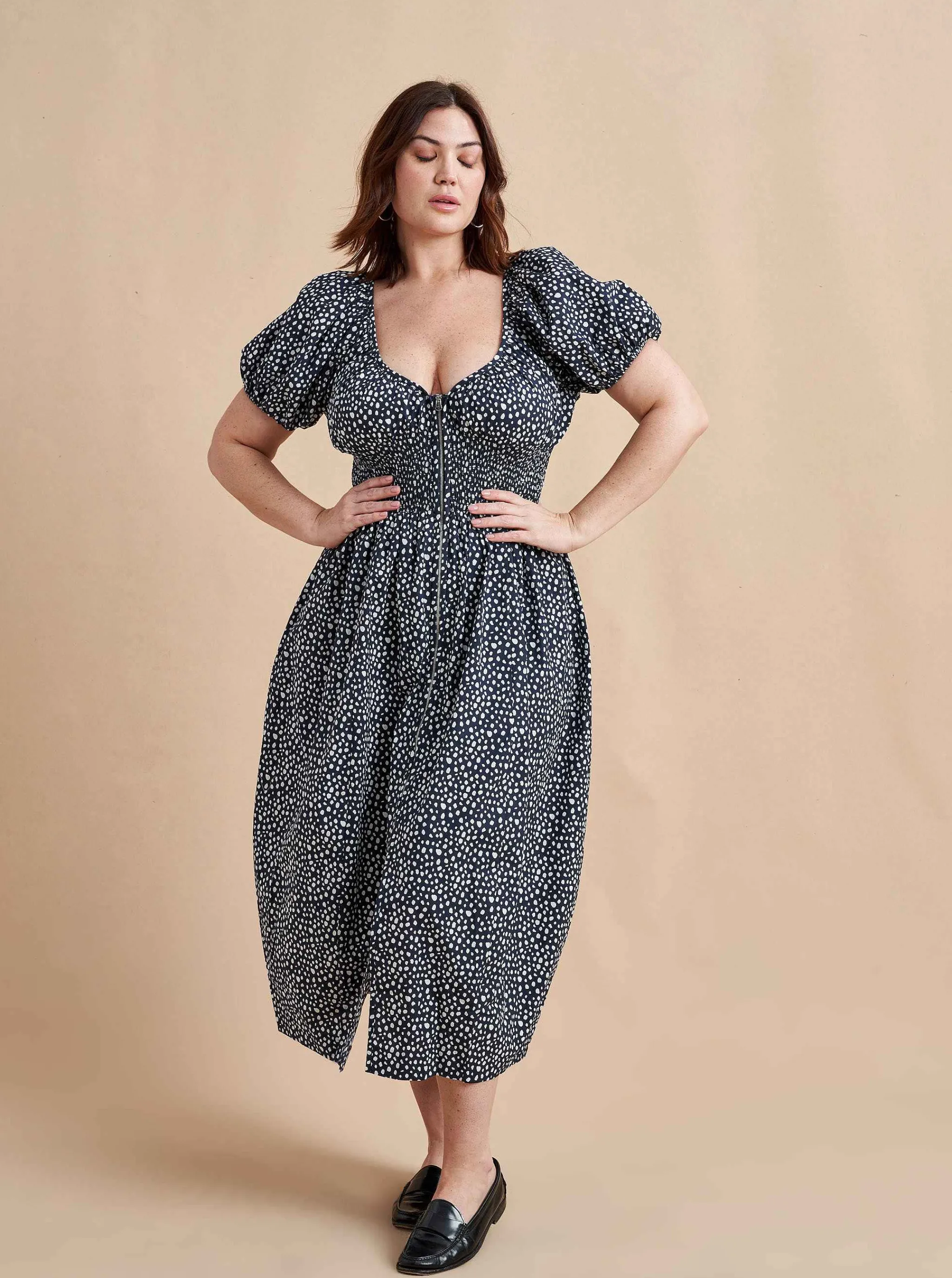 La Ligne Midi Dresses*Celina Dress Navy/White Dot