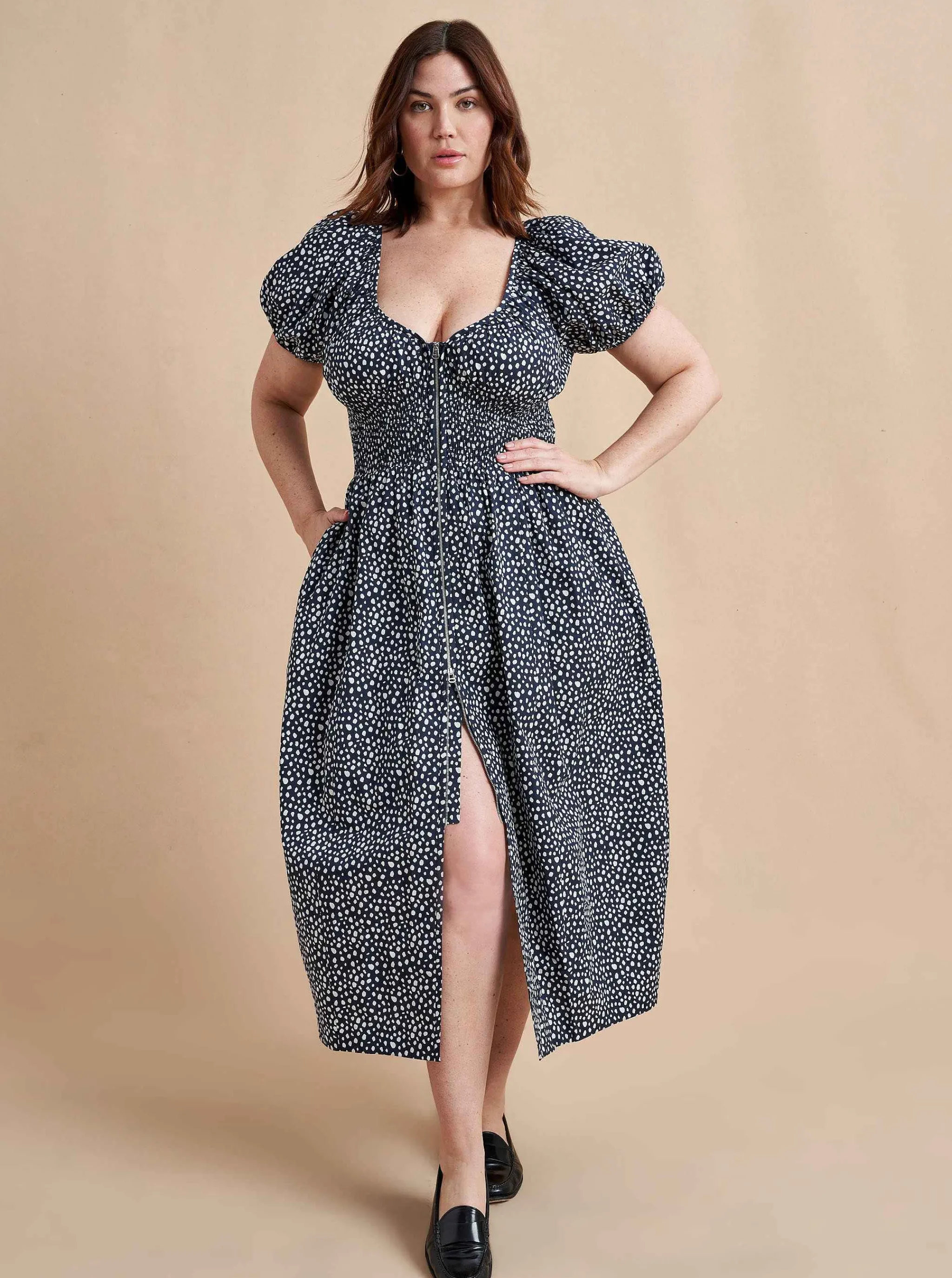 La Ligne Midi Dresses*Celina Dress Navy/White Dot