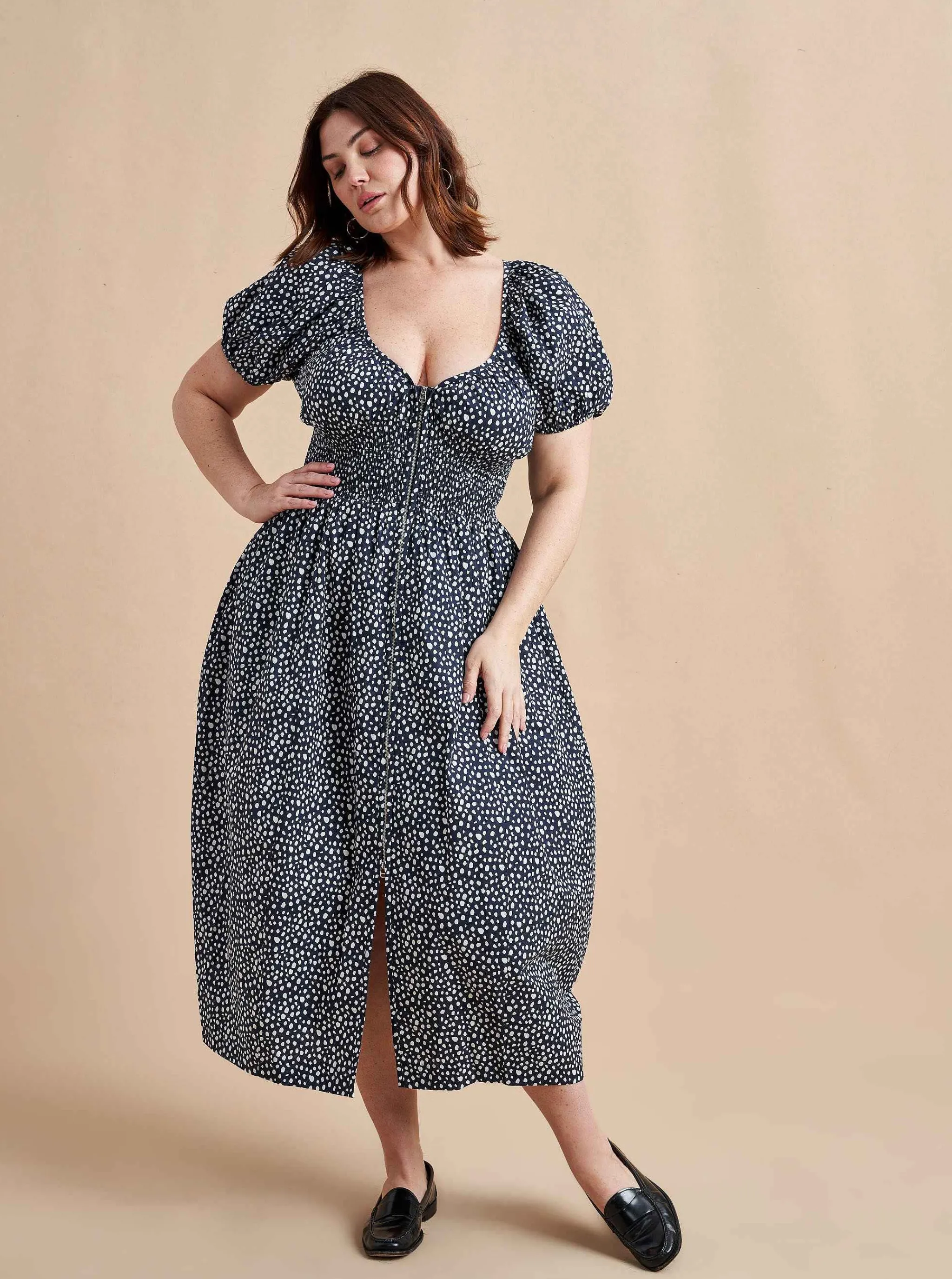 La Ligne Midi Dresses*Celina Dress Navy/White Dot