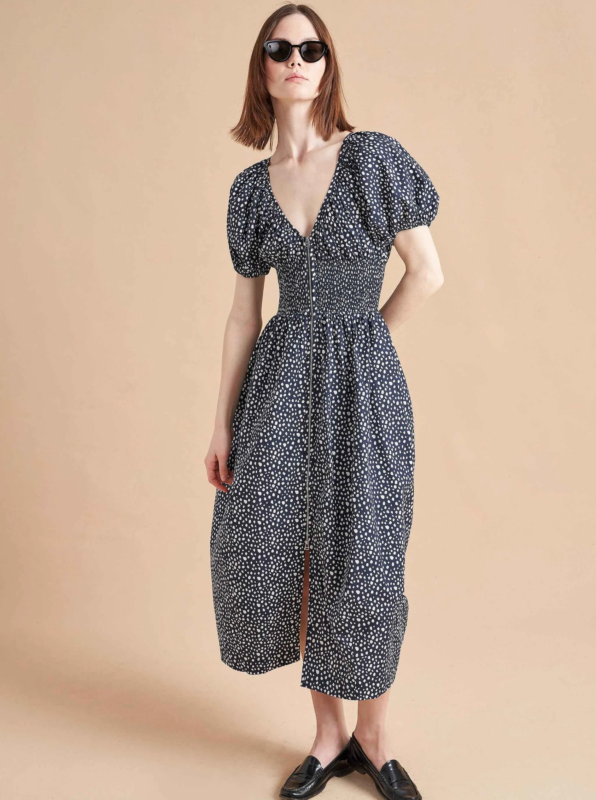 La Ligne Midi Dresses*Celina Dress Navy/White Dot