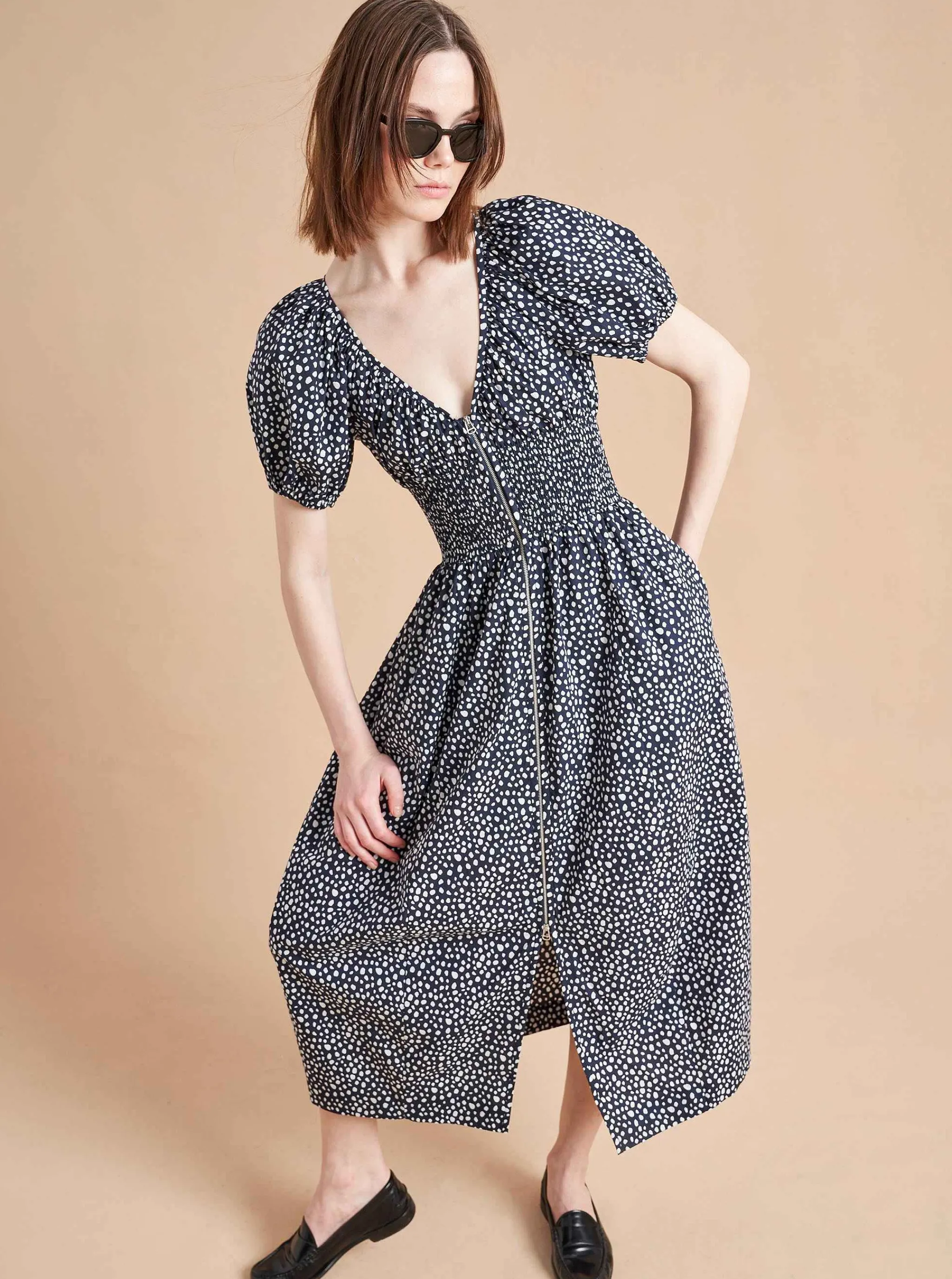 La Ligne Midi Dresses*Celina Dress Navy/White Dot
