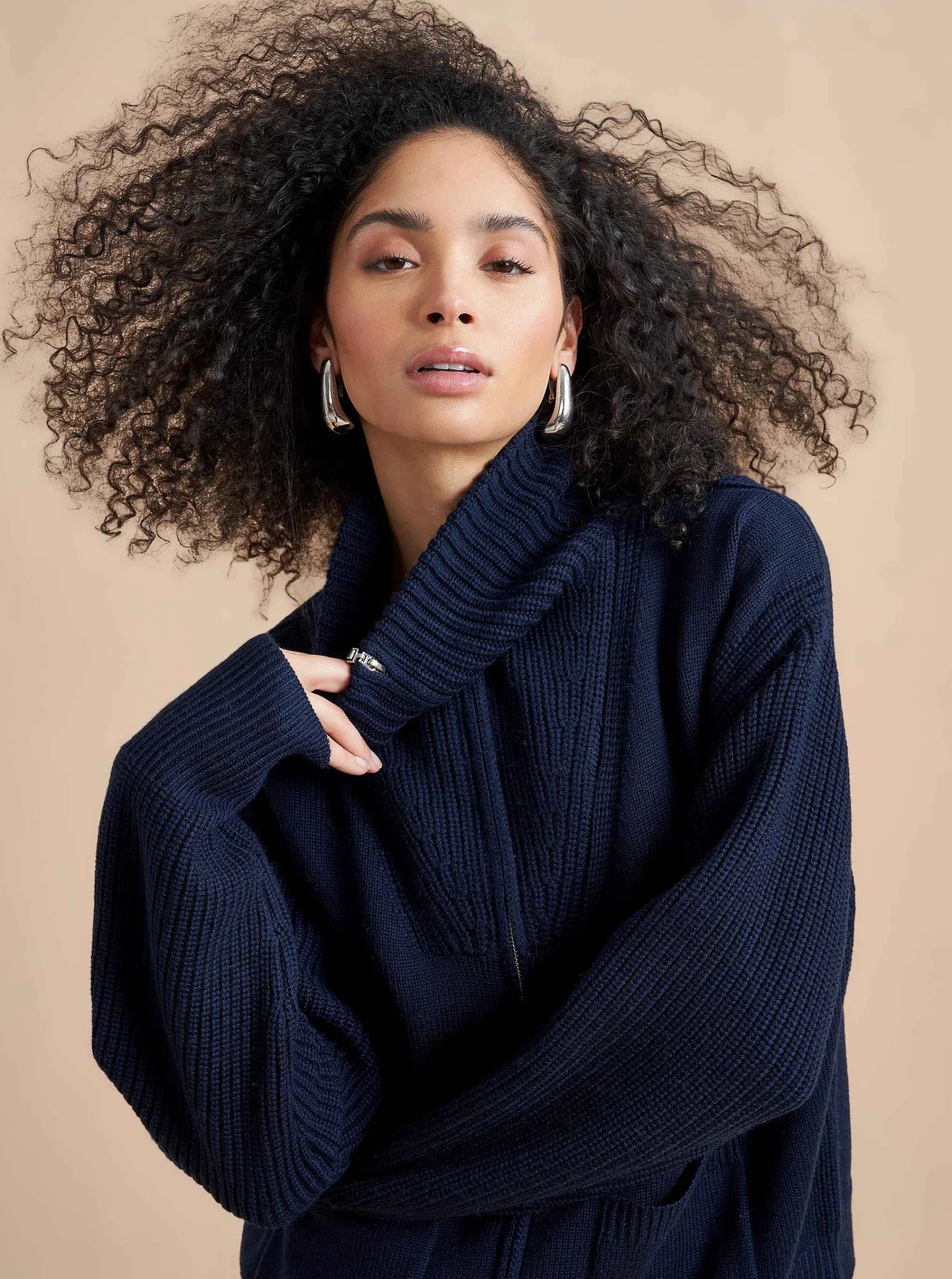 La Ligne Sweaters*Bastien Full Zip Sweater Navy