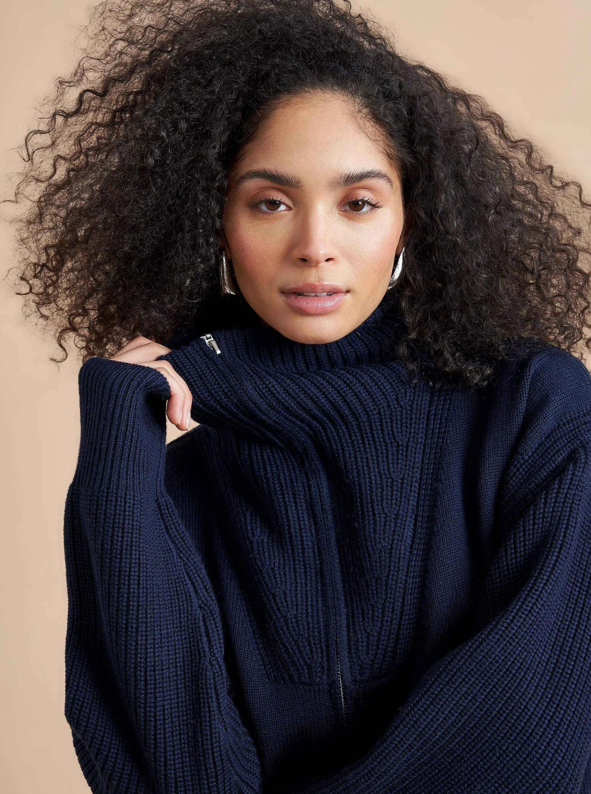 La Ligne Sweaters*Bastien Full Zip Sweater Navy