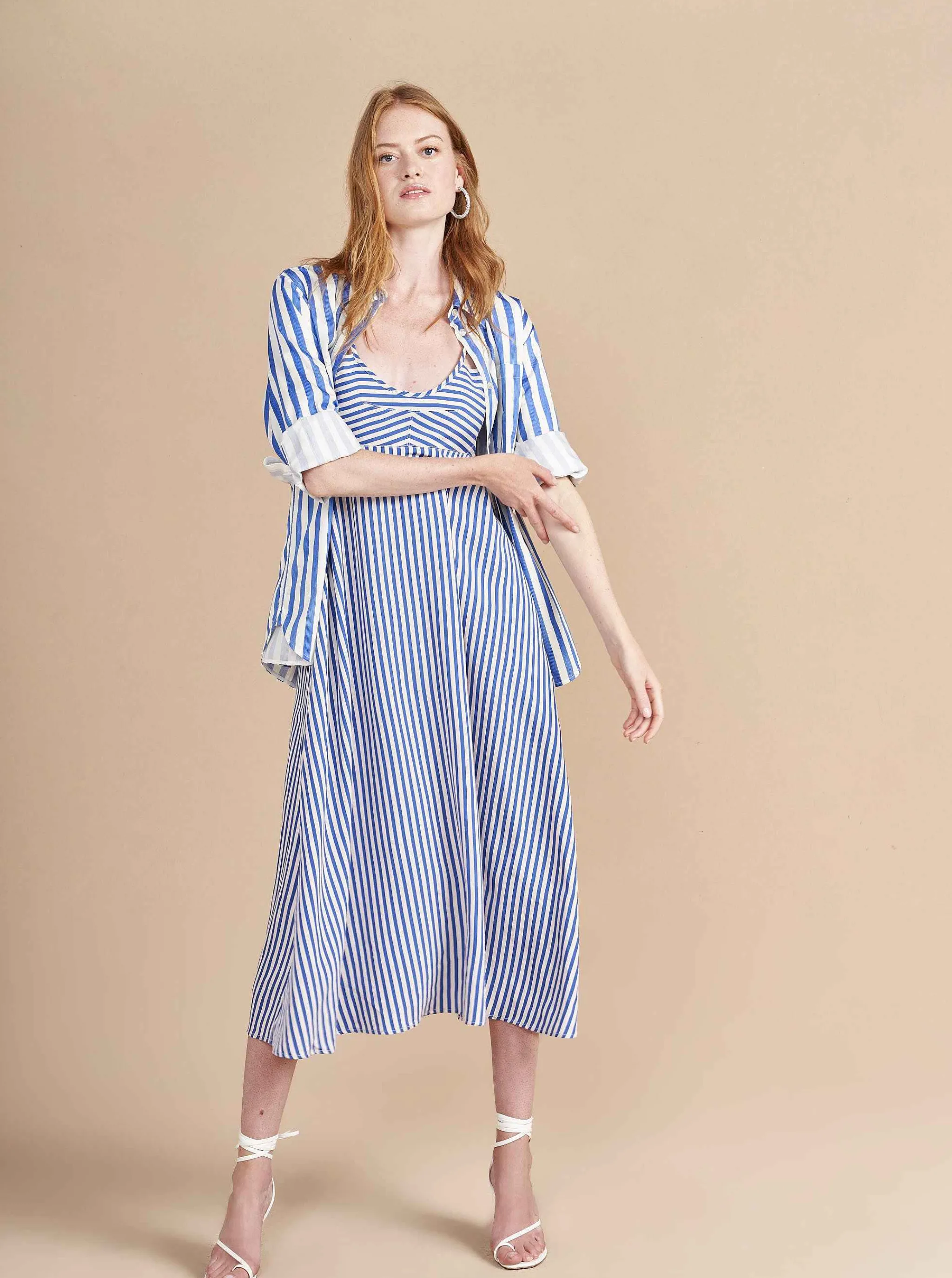 La Ligne Midi Dresses*Portia Dress White/Cobalt