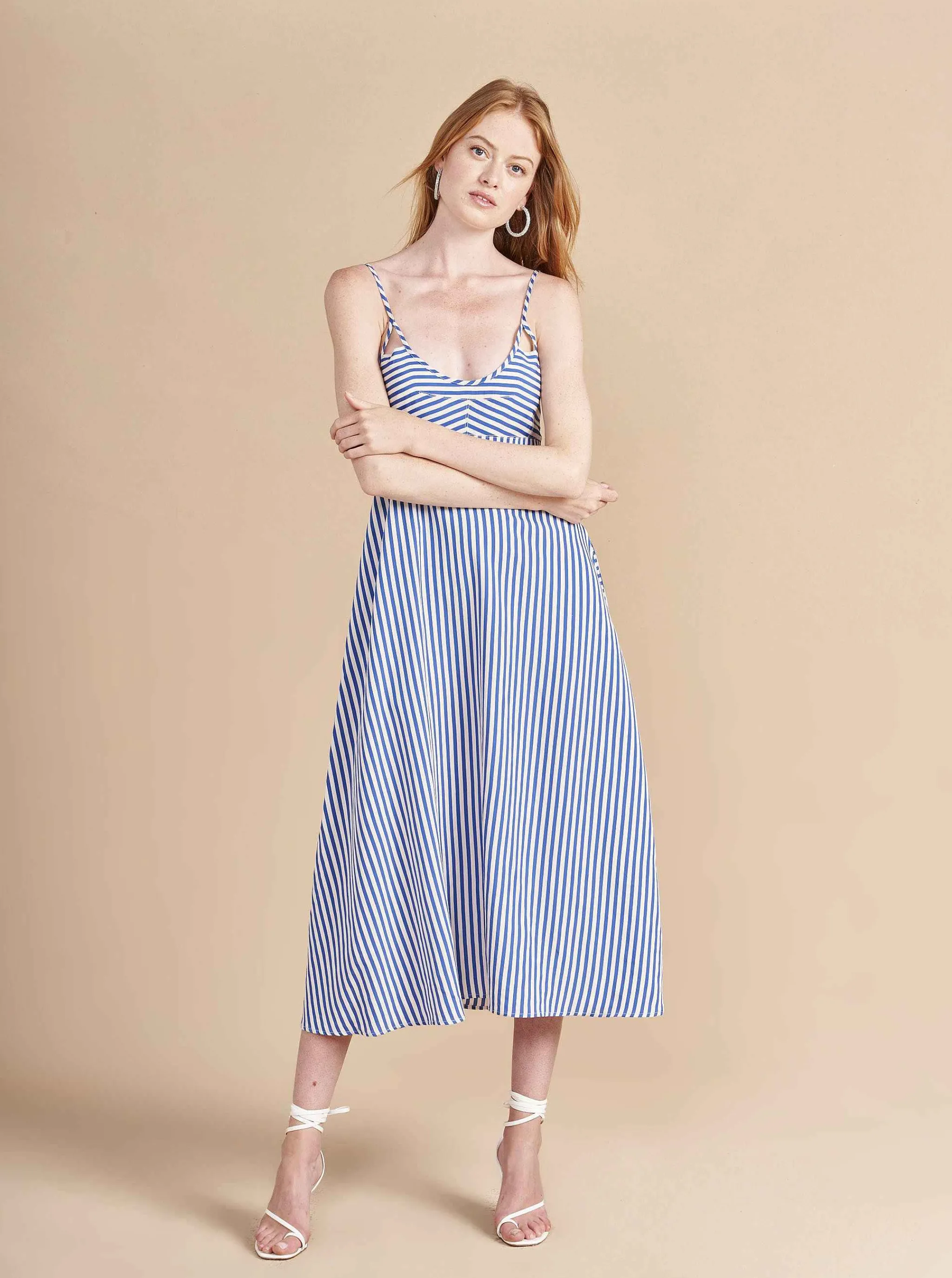 La Ligne Midi Dresses*Portia Dress White/Cobalt