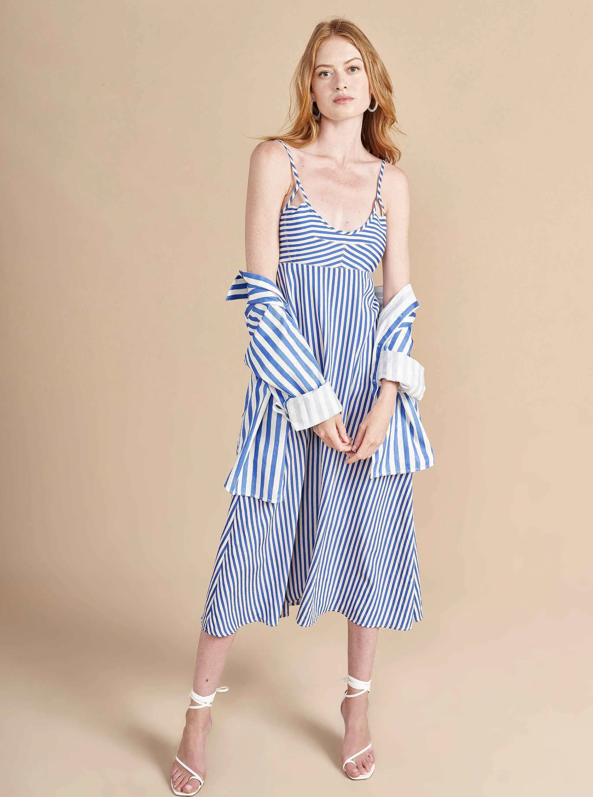 La Ligne Midi Dresses*Portia Dress White/Cobalt