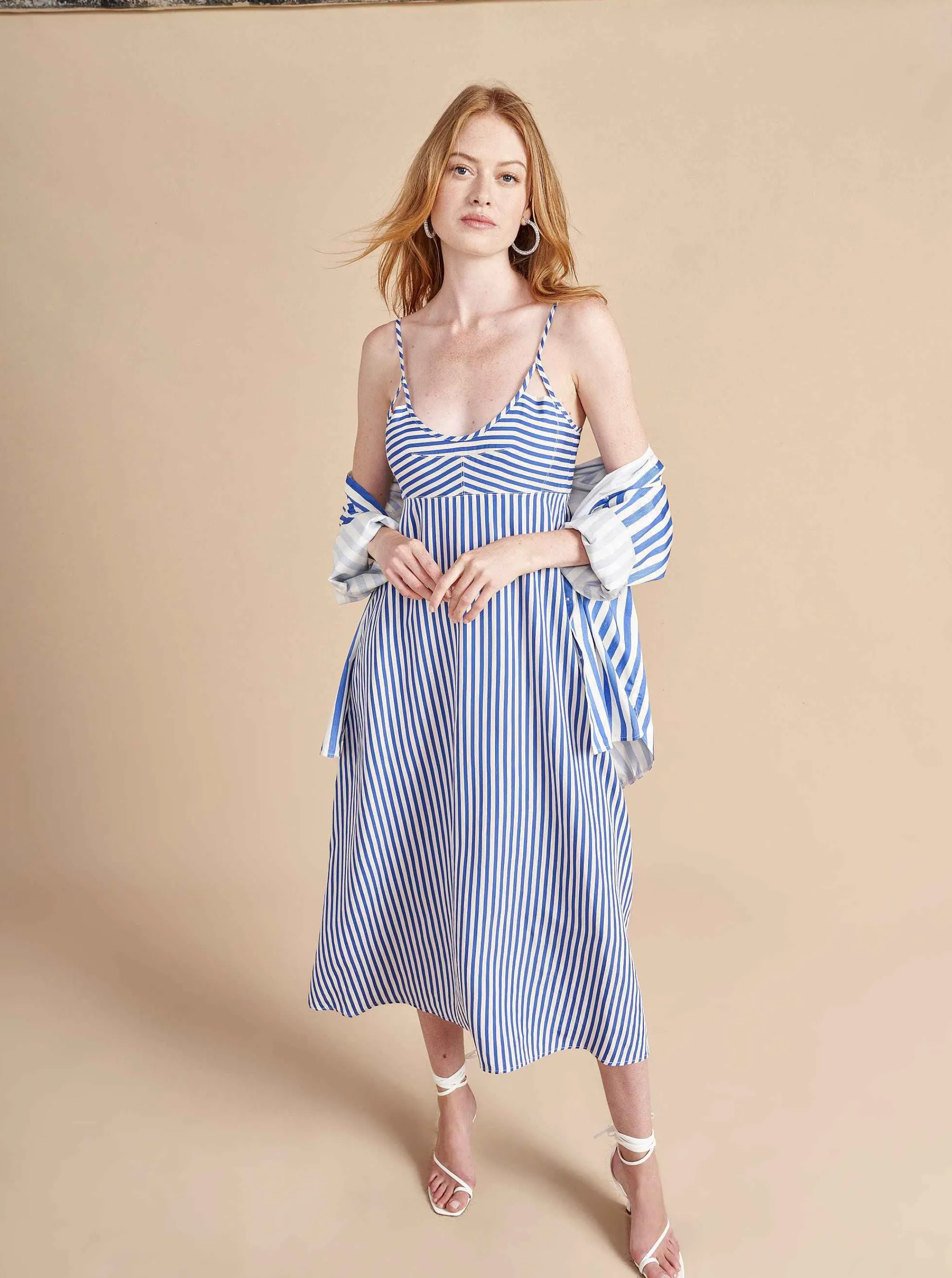 La Ligne Midi Dresses*Portia Dress White/Cobalt