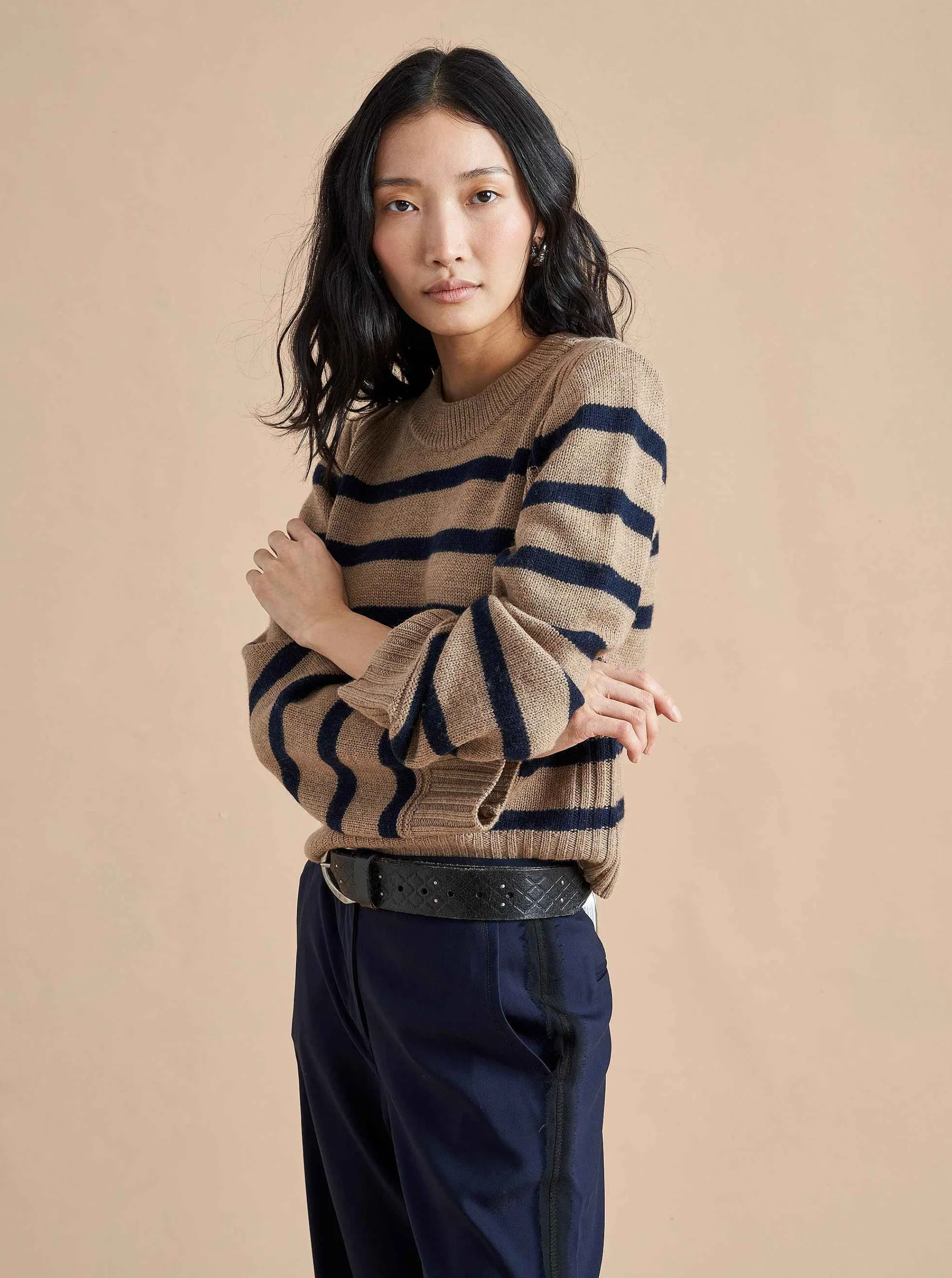 La Ligne Sweaters*Jack Sweater Camel/Navy