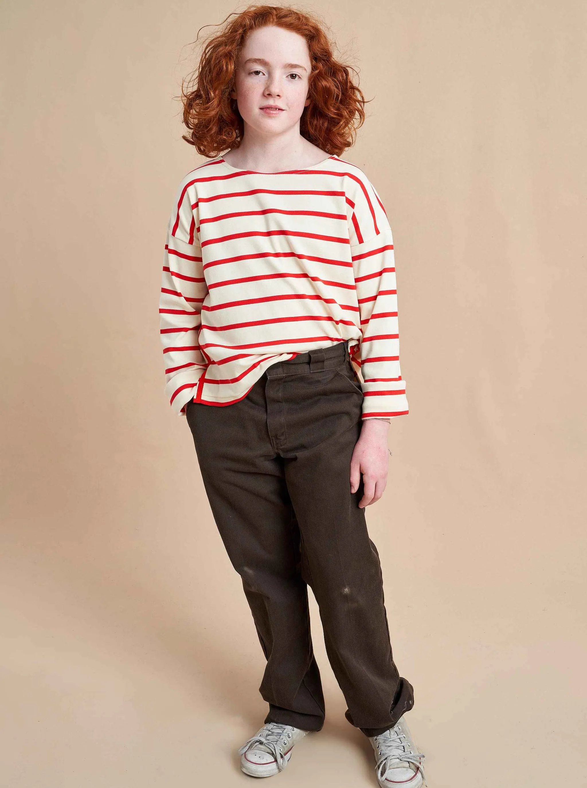 La Ligne Tops*Breton Long Sleeve Tee Cream/Poppy
