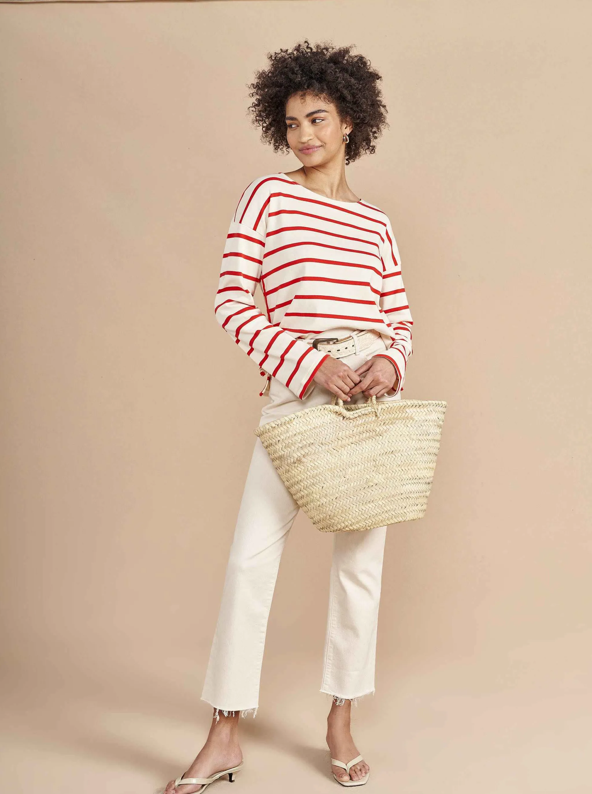 La Ligne Tops*Breton Long Sleeve Tee Cream/Poppy