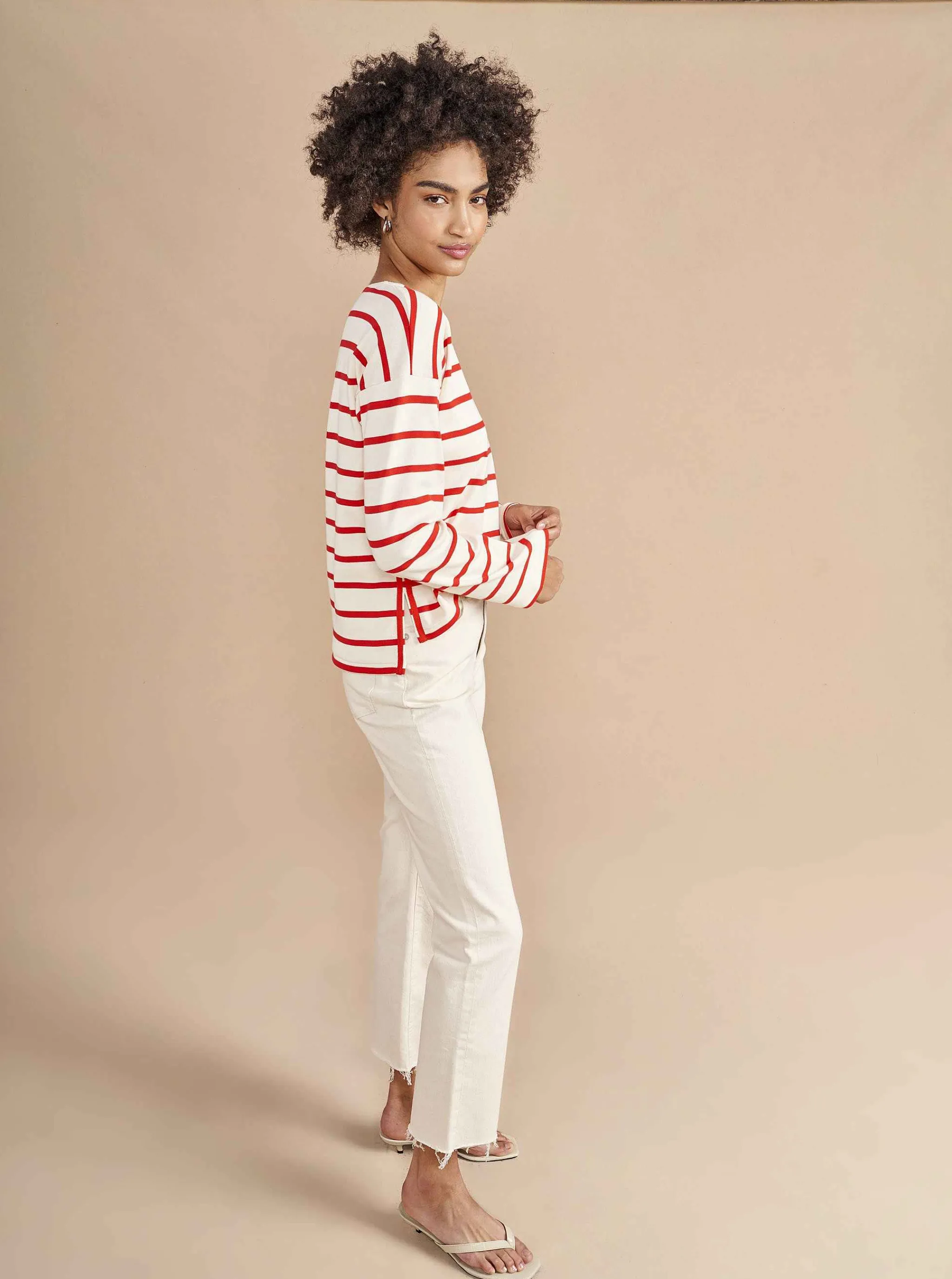 La Ligne Tops*Breton Long Sleeve Tee Cream/Poppy