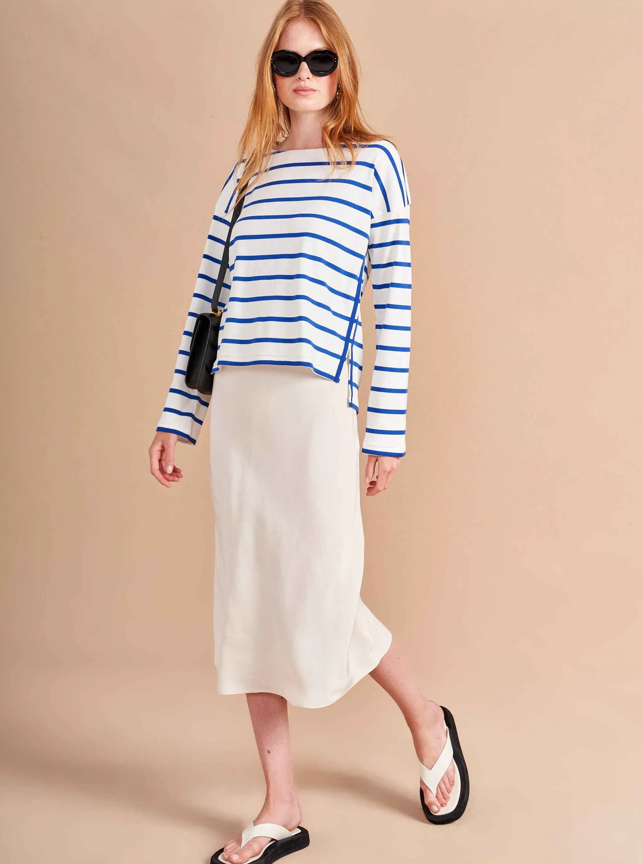 La Ligne Tees*Breton Long Sleeve Tee Ivory/Cobalt