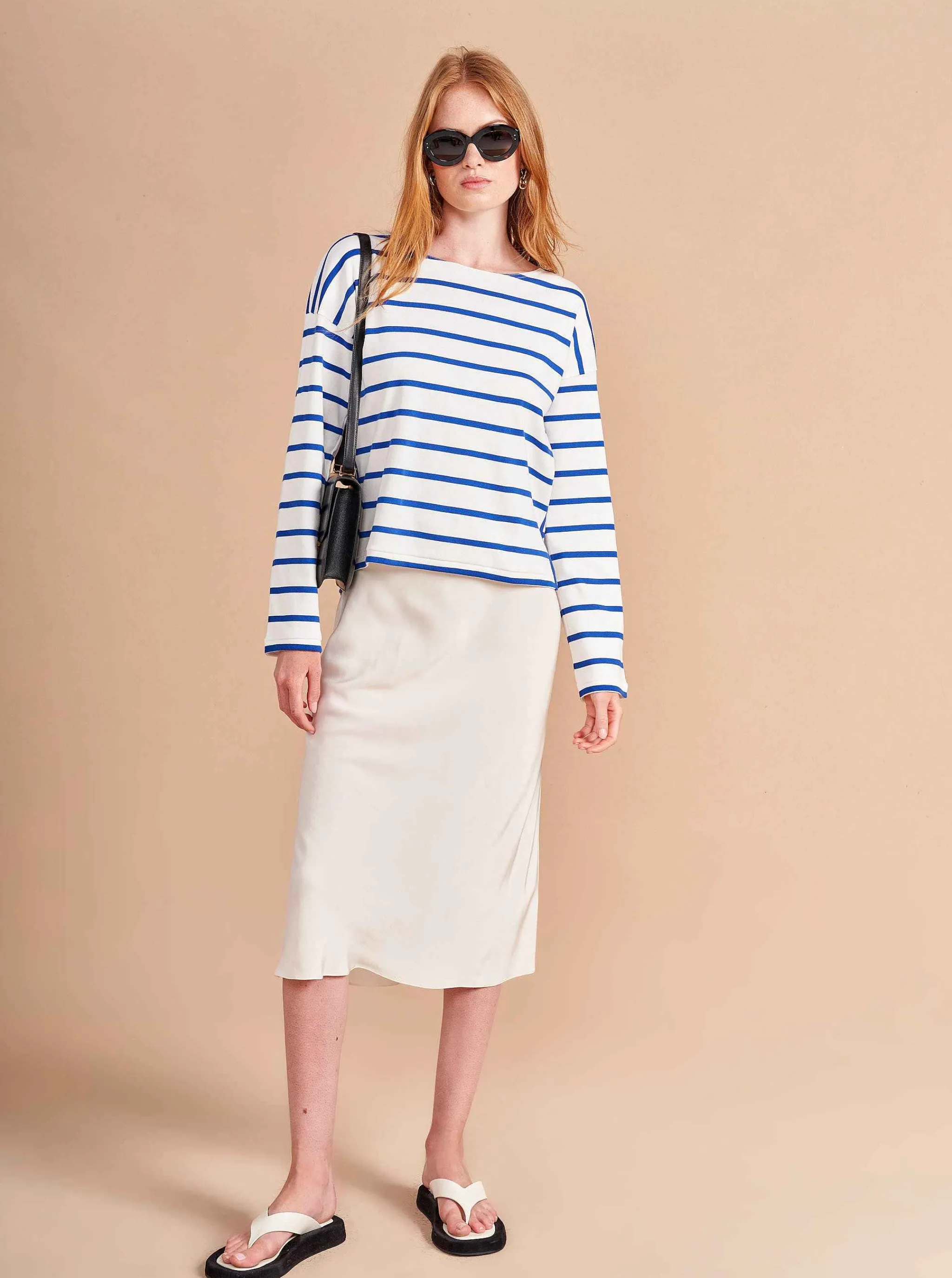 La Ligne Tees*Breton Long Sleeve Tee Ivory/Cobalt