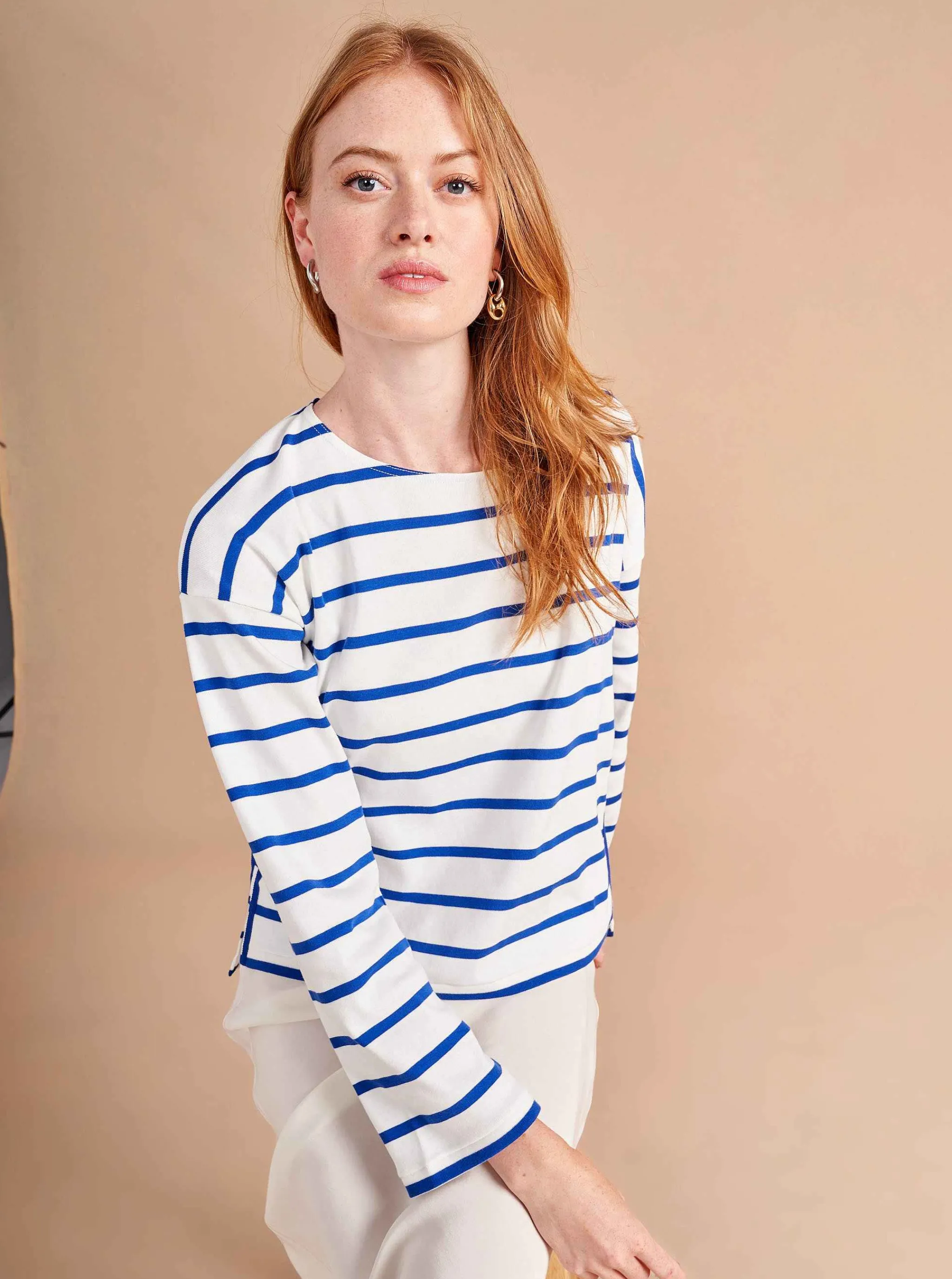 La Ligne Tees*Breton Long Sleeve Tee Ivory/Cobalt