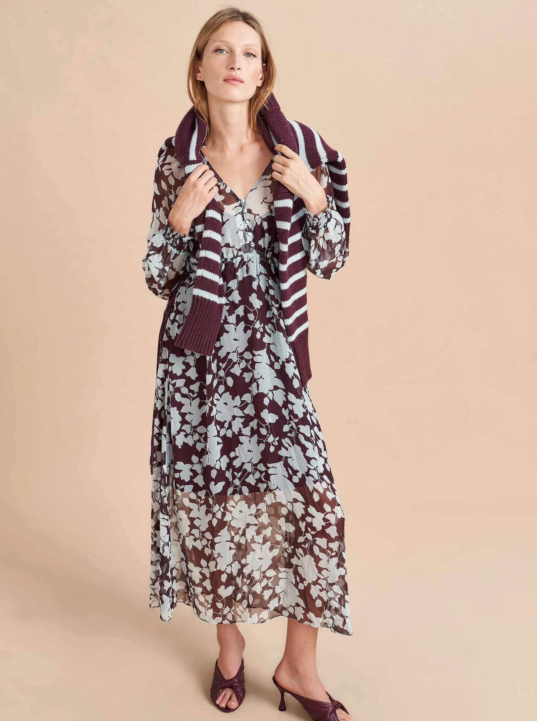 La Ligne Midi Dresses*Aleksandra Dress Pale-Blue/Dark-Plum