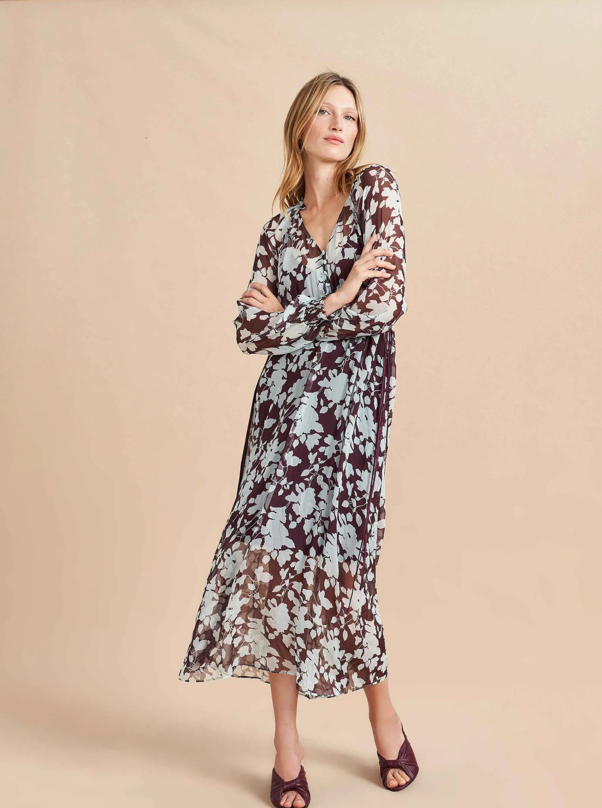 La Ligne Midi Dresses*Aleksandra Dress Pale-Blue/Dark-Plum