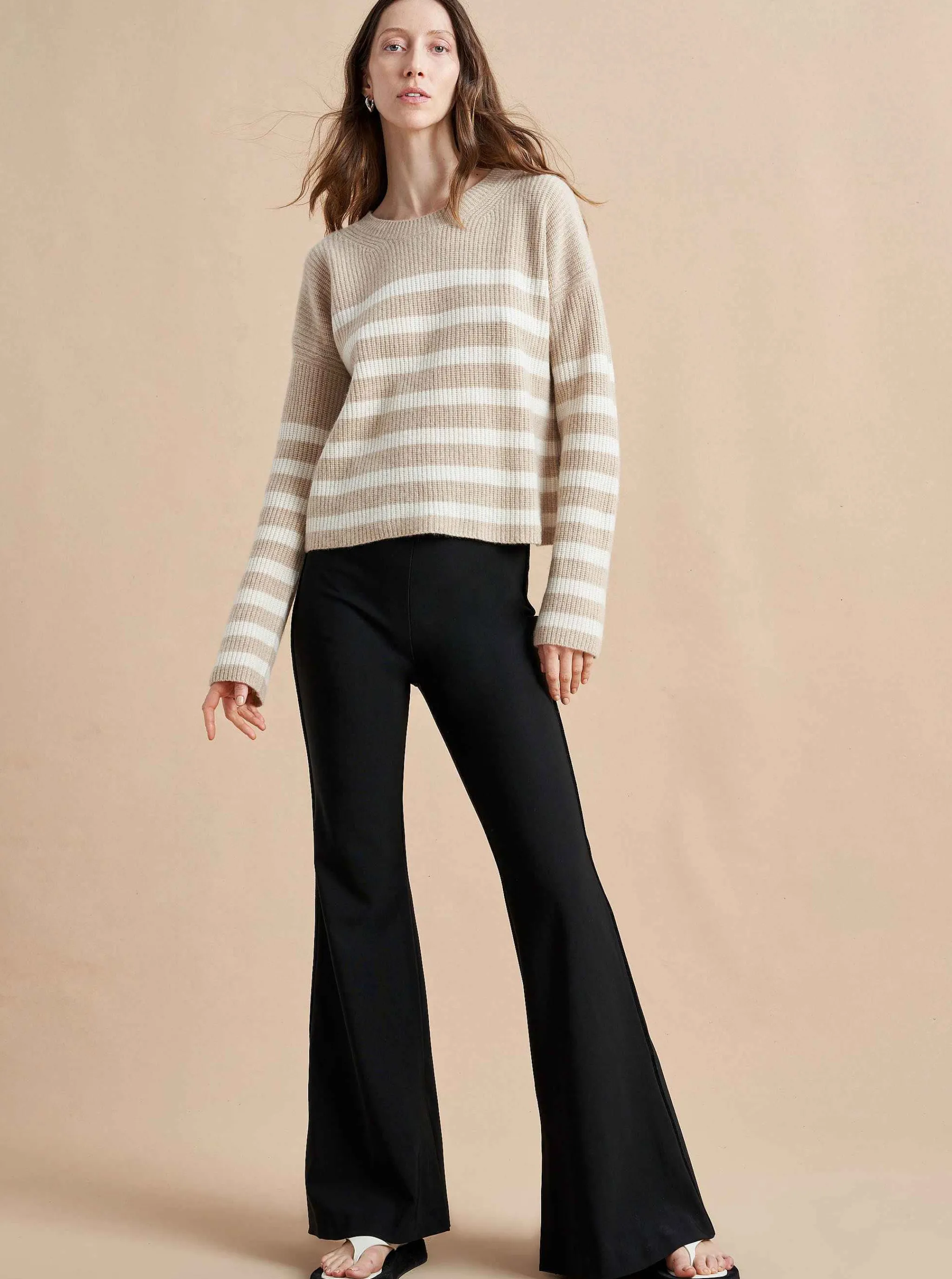La Ligne Sweaters*Mini Striped Toujours Sweater Camel/Cream